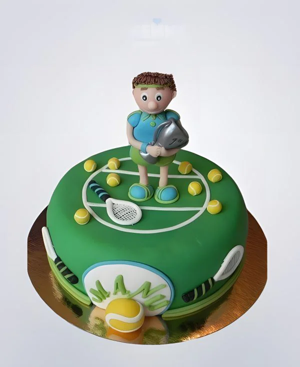 Торт теннис зеленого цвета с фигуркой Торт теннис зеленого цвета с фигуркой Фото