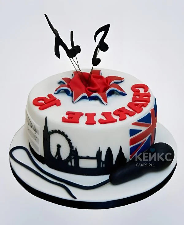 Торт в Английском стиле с надписью и фотопечатью Фото
