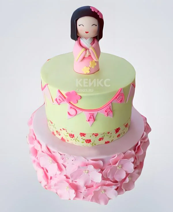 Розовый торт в японском стиле для девочки Розовый торт в японском стиле для девочки Фото