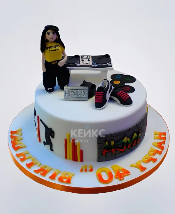 Белый мастичный торт в стиле Хип-хоп с девушкой Фото