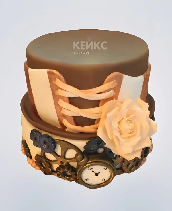Торт в стиле Стимпанк с белой розой Торт в стиле Стимпанк с белой розой Фото