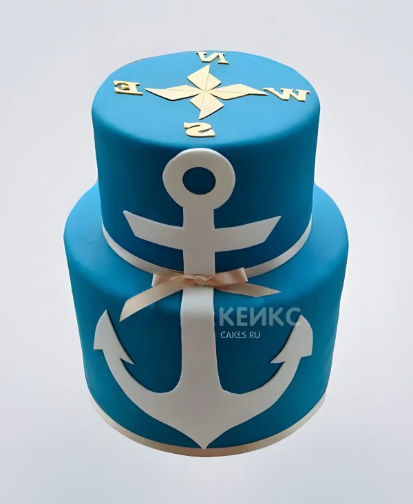 Двухъярусный торт ВМФ с якорем Фото