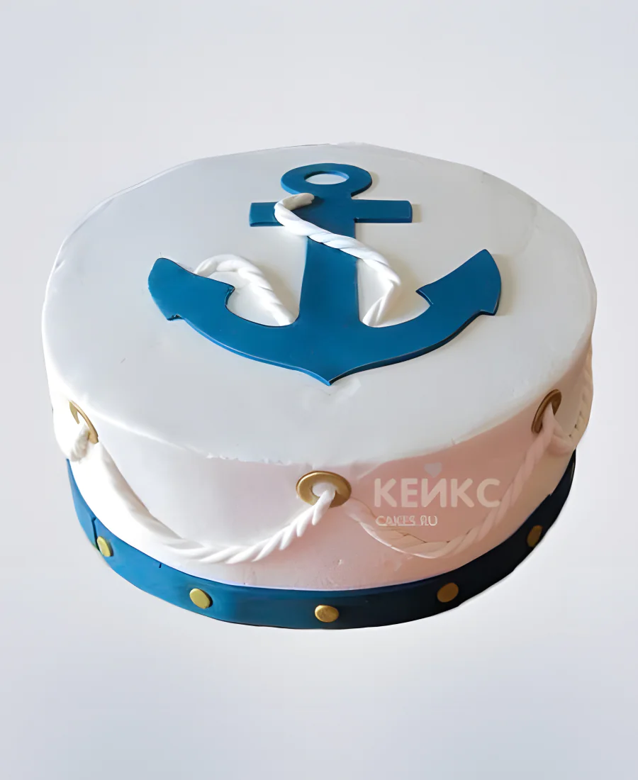 Торт ВМФ из мастики с голубым якорем Торт ВМФ из мастики с голубым якорем Фото