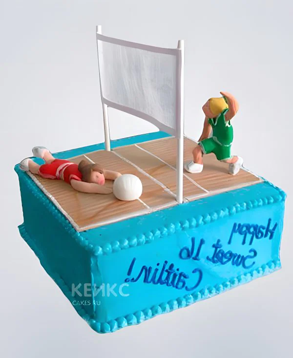 Торт с волейбольной сеткой и фигурками из мастики Торт с волейбольной сеткой и фигурками из мастики Фото