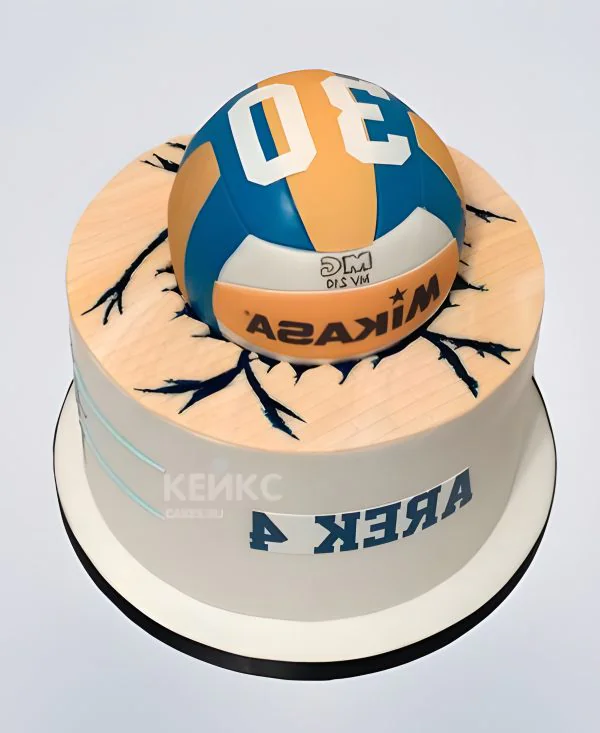 Бежевый торт с волейбольным мячом Бежевый торт с волейбольным мячом Фото