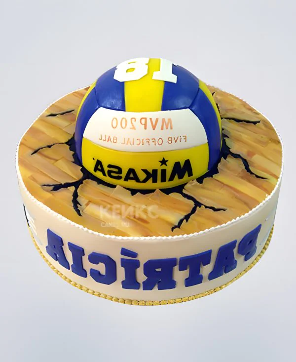 Торт с волейбольным мячом и синей надписью Торт с волейбольным мячом и синей надписью Фото