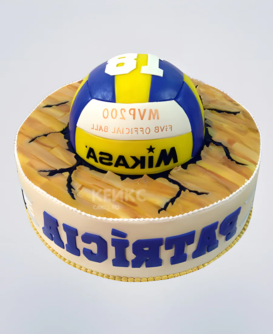 Торт с волейбольным мячом и синей надписью Фото