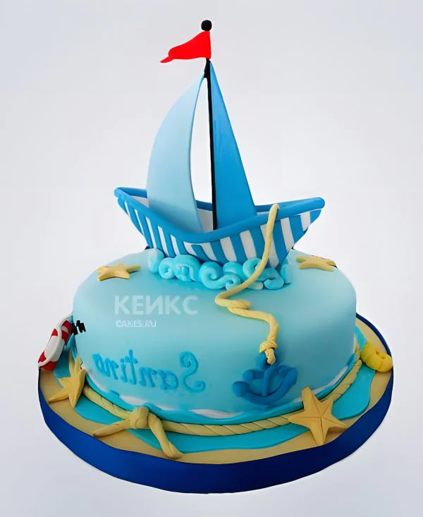 Торт с яхтой и морскими звездами Торт с яхтой и морскими звездами Фото