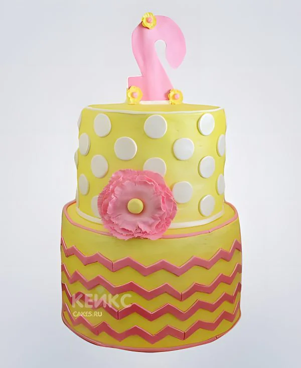 Прикольный торт желто-розовый с цифрой Фото