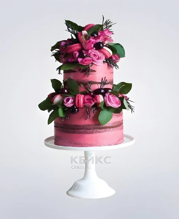 Розовый торт с цветами на юбилей девушке 30 лет Фото