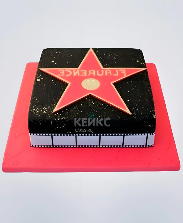Красно-черный торт со звездой и кинолентой Красно-черный торт со звездой и кинолентой Фото