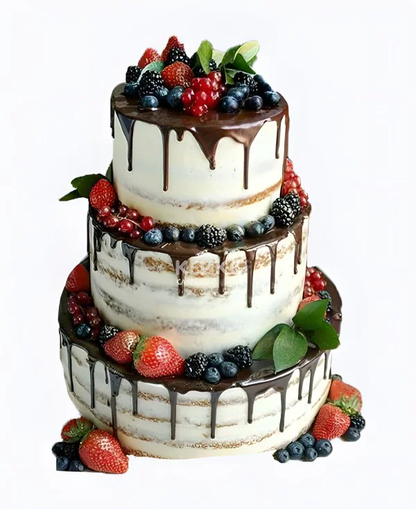 Торт с шоколадной глазурью и ягодами Фото