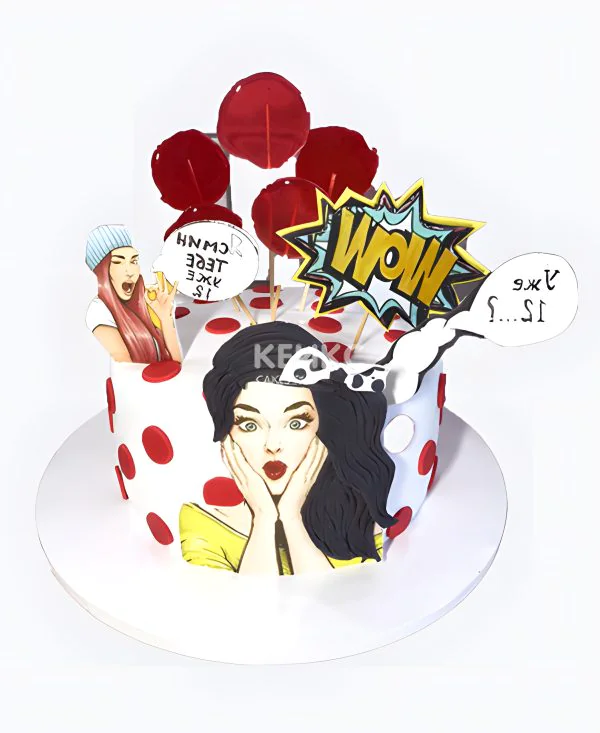 Оригинальный торт в горошек с красными леденцами Оригинальный торт в горошек с красными леденцами Фото