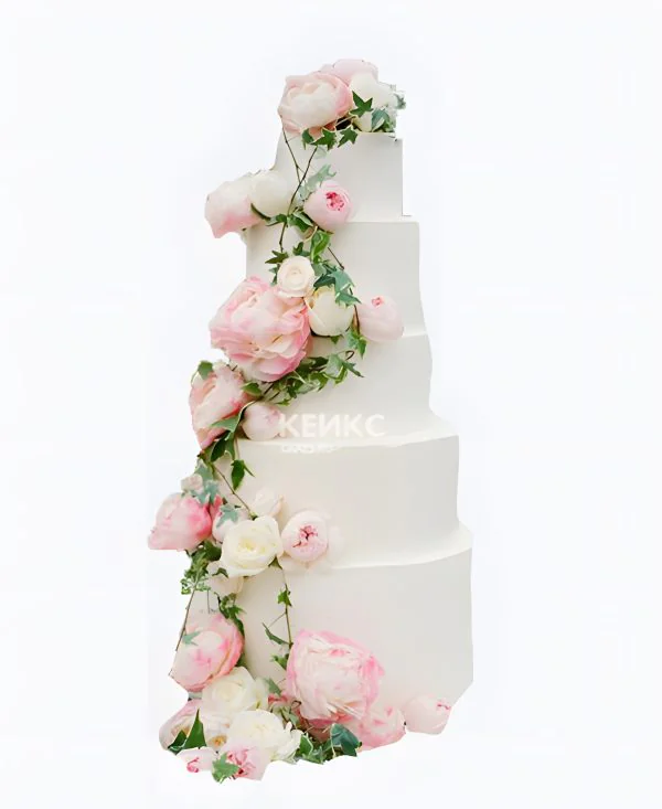 Красивый торт с розовыми пионами Фото