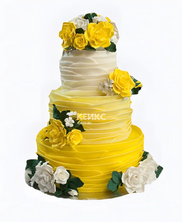 Свадебный торт с ярким желтым градиентом Свадебный торт с ярким желтым градиентом Фото