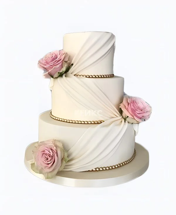Мастичный свадебный торт красивыми розами Мастичный свадебный торт красивыми розами Фото