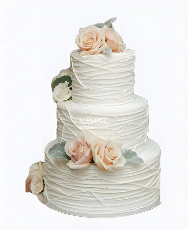 Прекрасный мастичный свадебный торт с розами Прекрасный мастичный свадебный торт с розами Фото