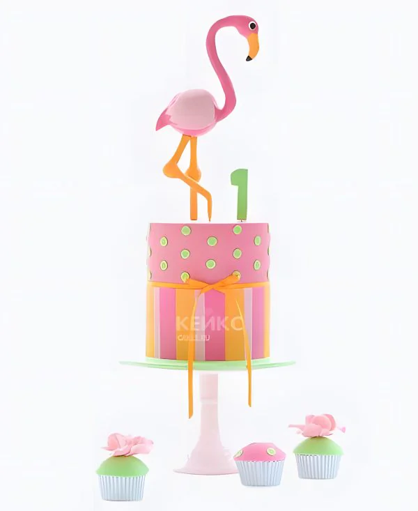 Розовый торт с фигуркой фламинго Розовый торт с фигуркой фламинго Фото