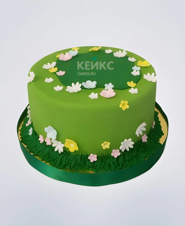 Торт Зеленая поляна с мелкими цветами Фото