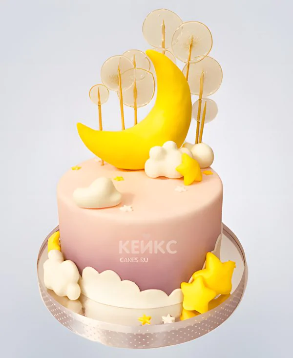 Нежный торт с луной и леденцом Фото