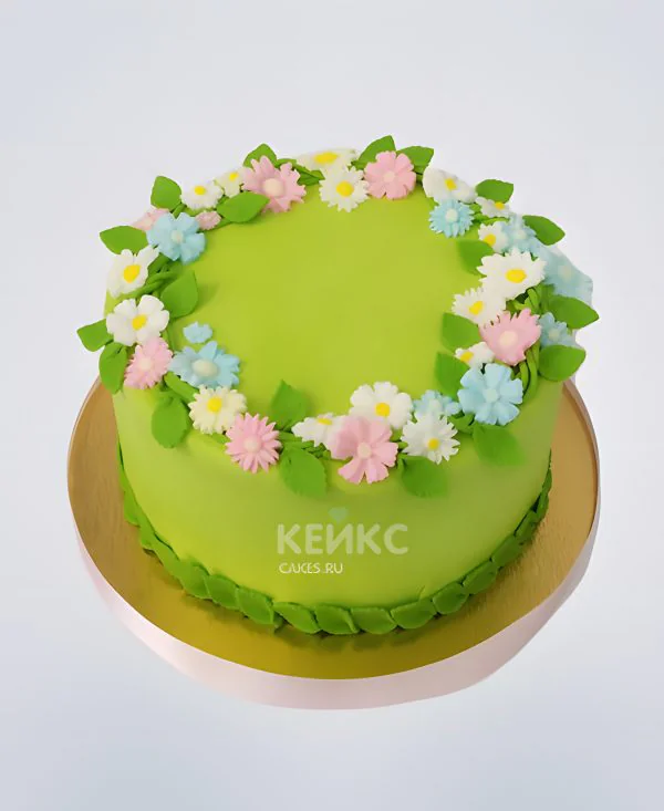 Зеленый торт с мелкими цветочками Фото