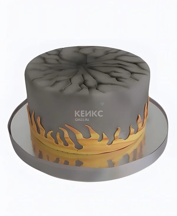 Необычный серый торт с огнем Фото