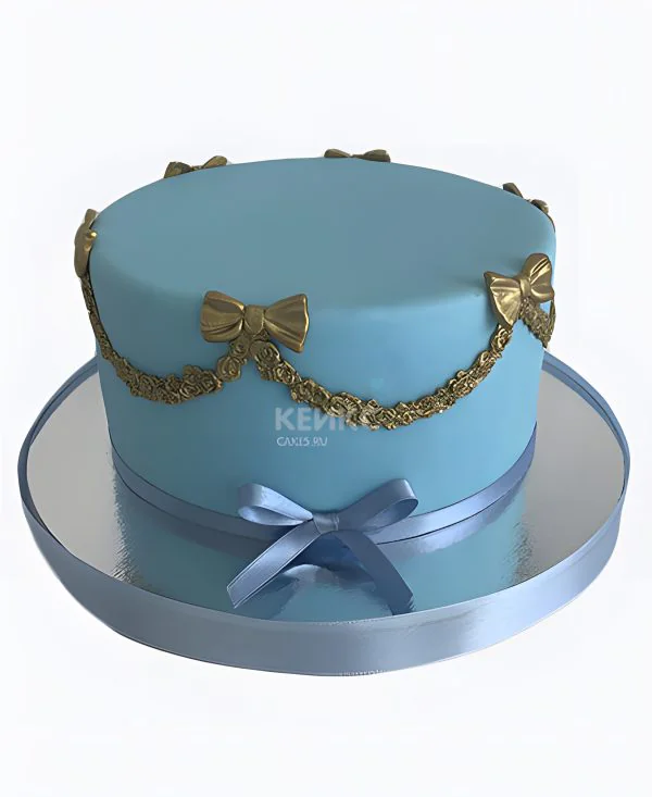Основа торта голубая с бантиками и узором Фото