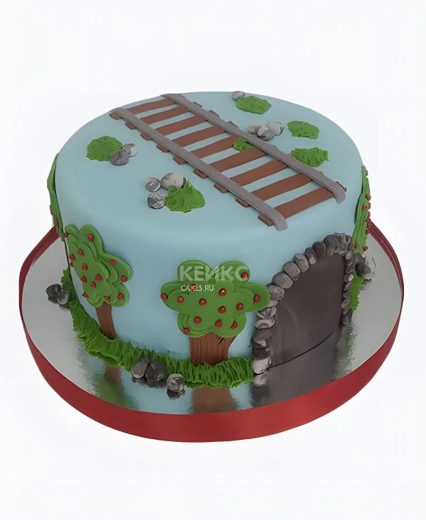 Торт с тоннелем и железной дорогой Фото