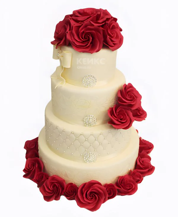 Торт на свадьбу с живыми красными розами Торт на свадьбу с живыми красными розами Фото