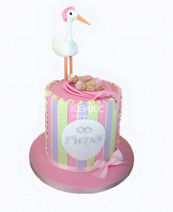 Торт для новорожденных двойняшек с аистом Фото