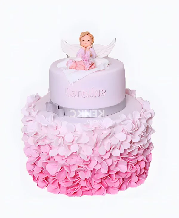 Нежно-розовый торт  с милым ангелочком Фото