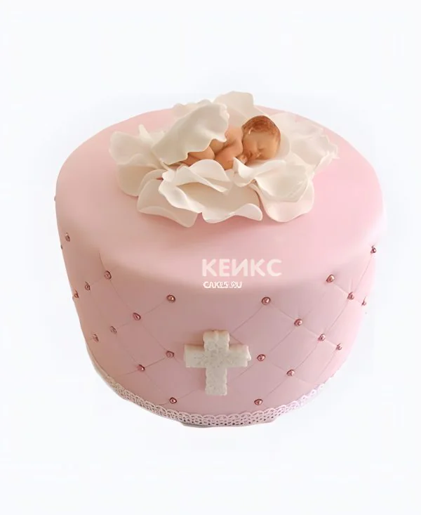 Розовый торт с ангелочком в ракушке Розовый торт с ангелочком в ракушке Фото