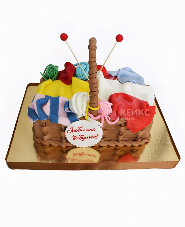 Торт в виде корзинки с вязанием Торт в виде корзинки с вязанием Фото