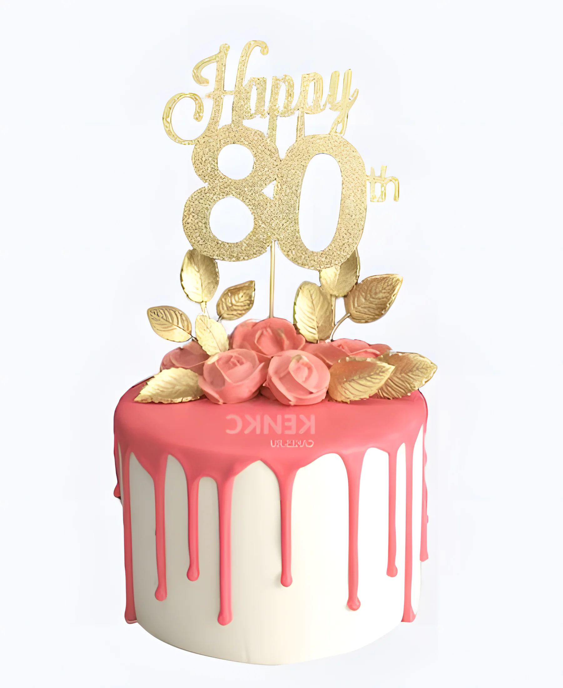 Торт с розовой глазурью и золотыми цифрами Фото