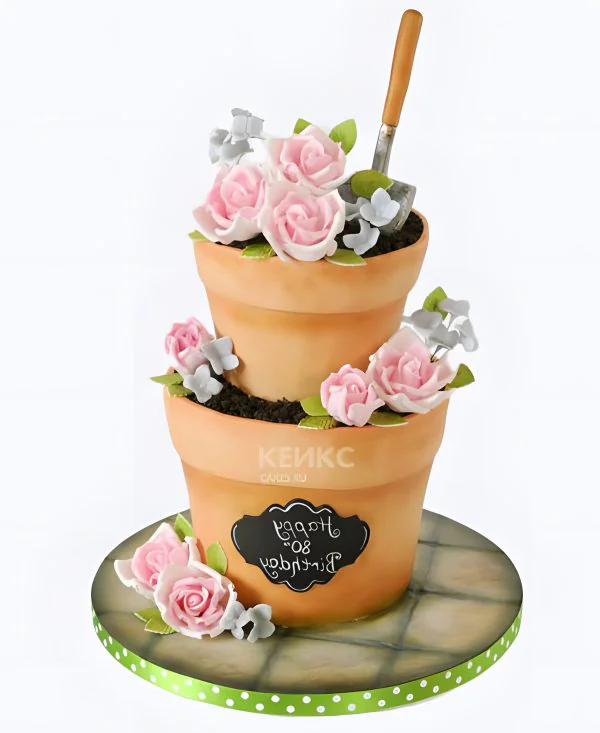 Торт в виде вазонов с цветами Торт в виде вазонов с цветами Фото