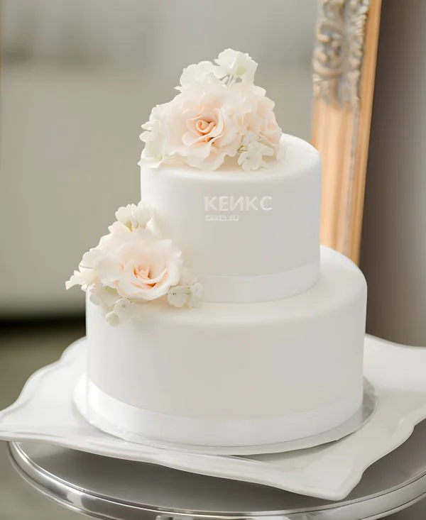 Свадебный белый торт с цветами Фото