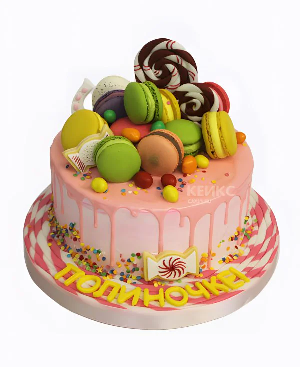 Нежно-розовый торт с макарунс Нежно-розовый торт с макарунс Фото