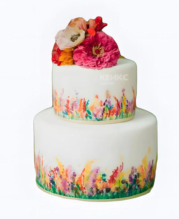Яркий торт большой с пионами Фото