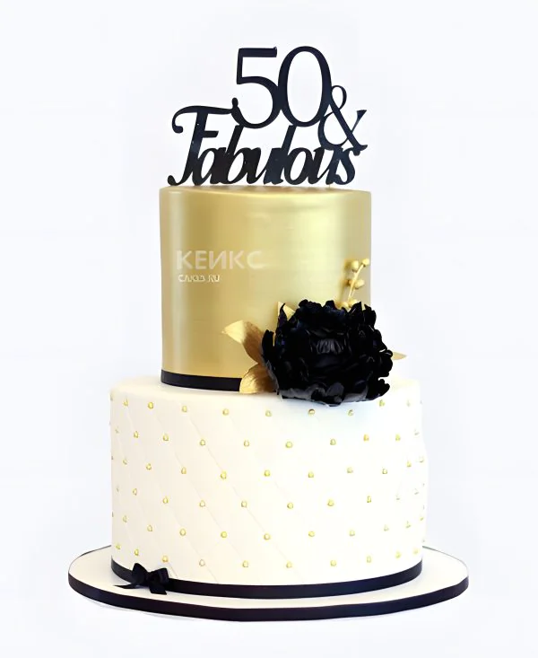 Золотой большой торт с черным пионом Фото