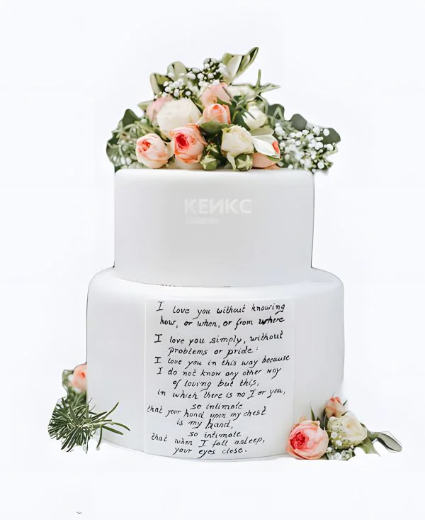 Торт большой с живыми кустовыми розами Фото