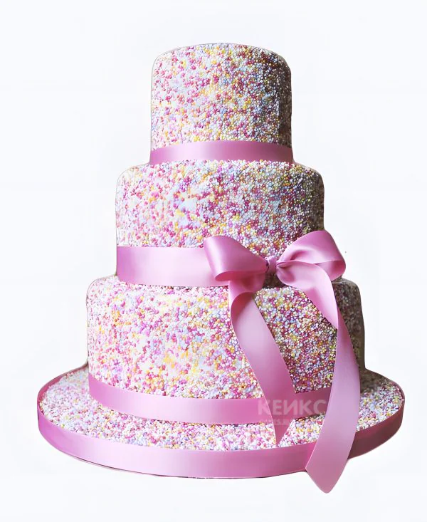 Торт большой с розовым бантом Фото