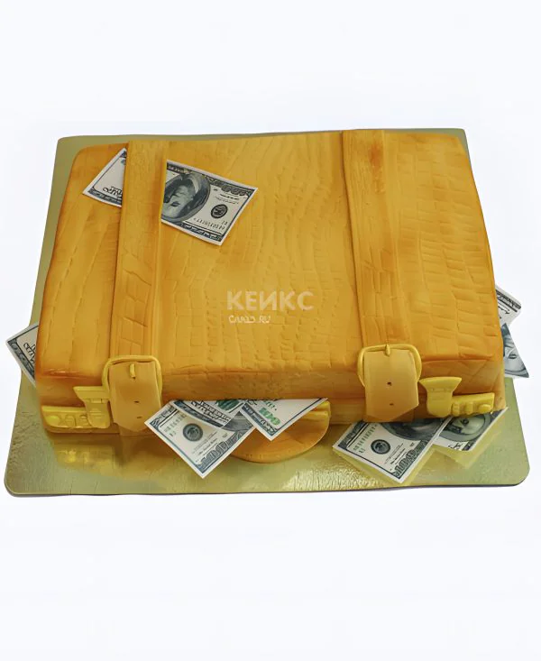 Торт закрытый желтый чемодан с деньгами Фото