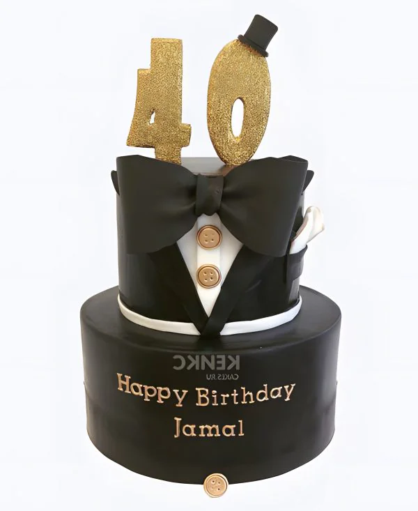 Черный торт в виде смокинга на 40 лет мужчине Фото