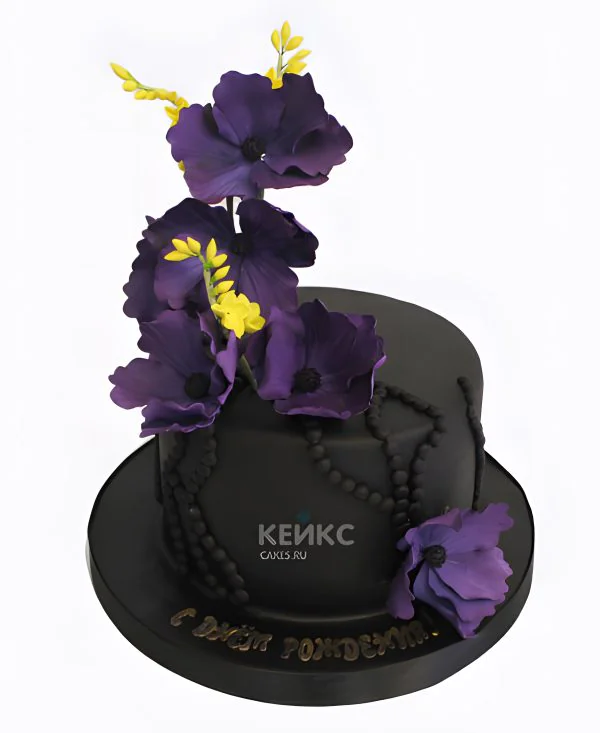 Чёрный торт с лиловыми цветами Чёрный торт с лиловыми цветами Фото