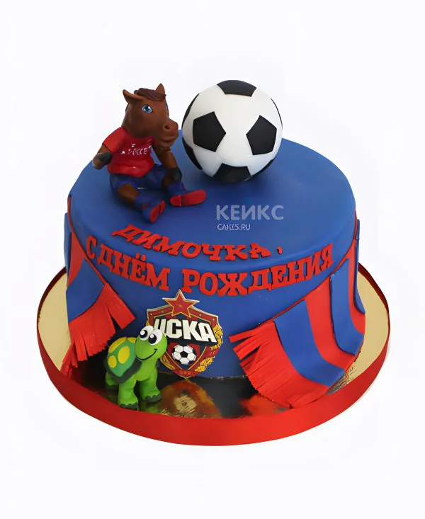 Торт ЦСКА с фигурками и логотипом в цветах логотипа Торт ЦСКА с фигурками и логотипом в цветах логотипа Фото