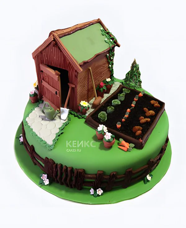 Торт дача с домиком из мастики Фото