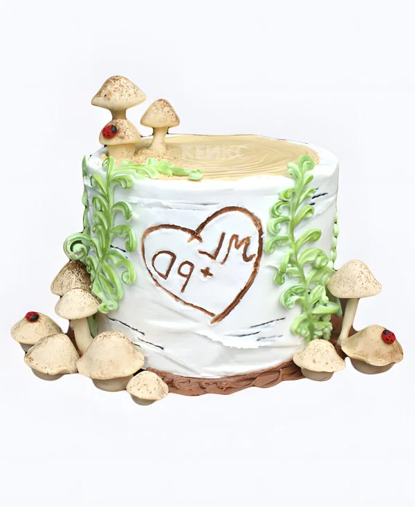 Белый торт дерево с инициалами Фото