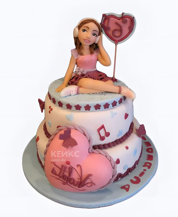Торт двухъярусный с девочкой в наушниках Торт двухъярусный с девочкой в наушниках Фото