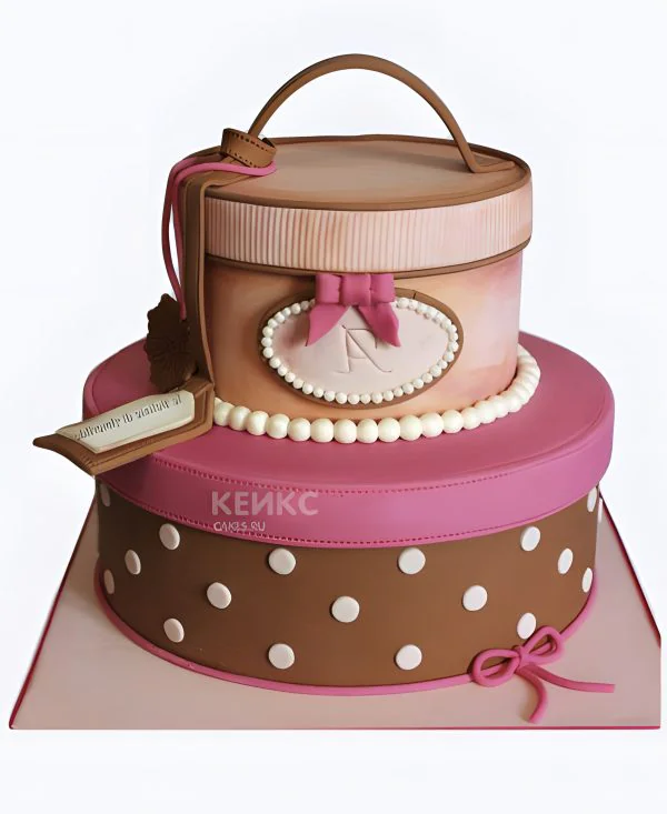 Торт в виде двух коробок с розовыми бантиками Торт в виде двух коробок с розовыми бантиками Фото