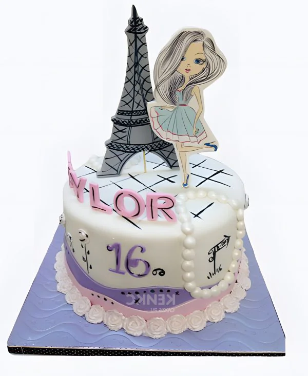 Торт с девушкой возле Эйфелевой башней Фото